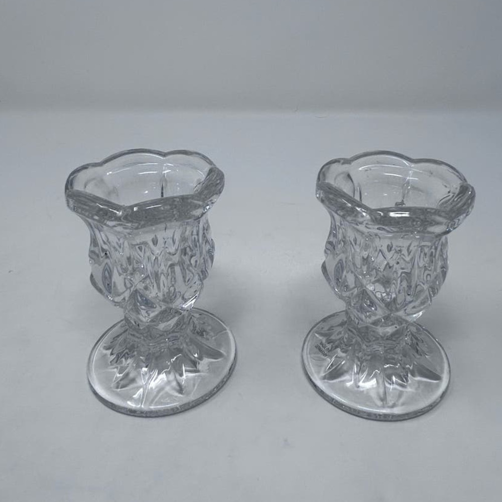 Clear Cut Crystal Candleholders Made in Germany Set of 2 3" Tall x 2" Wide
